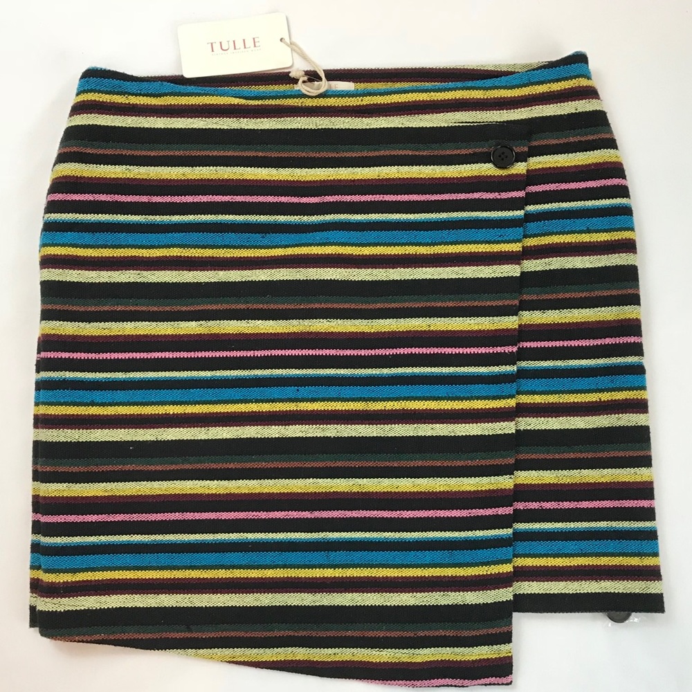 TULLE Side button striped skirt
